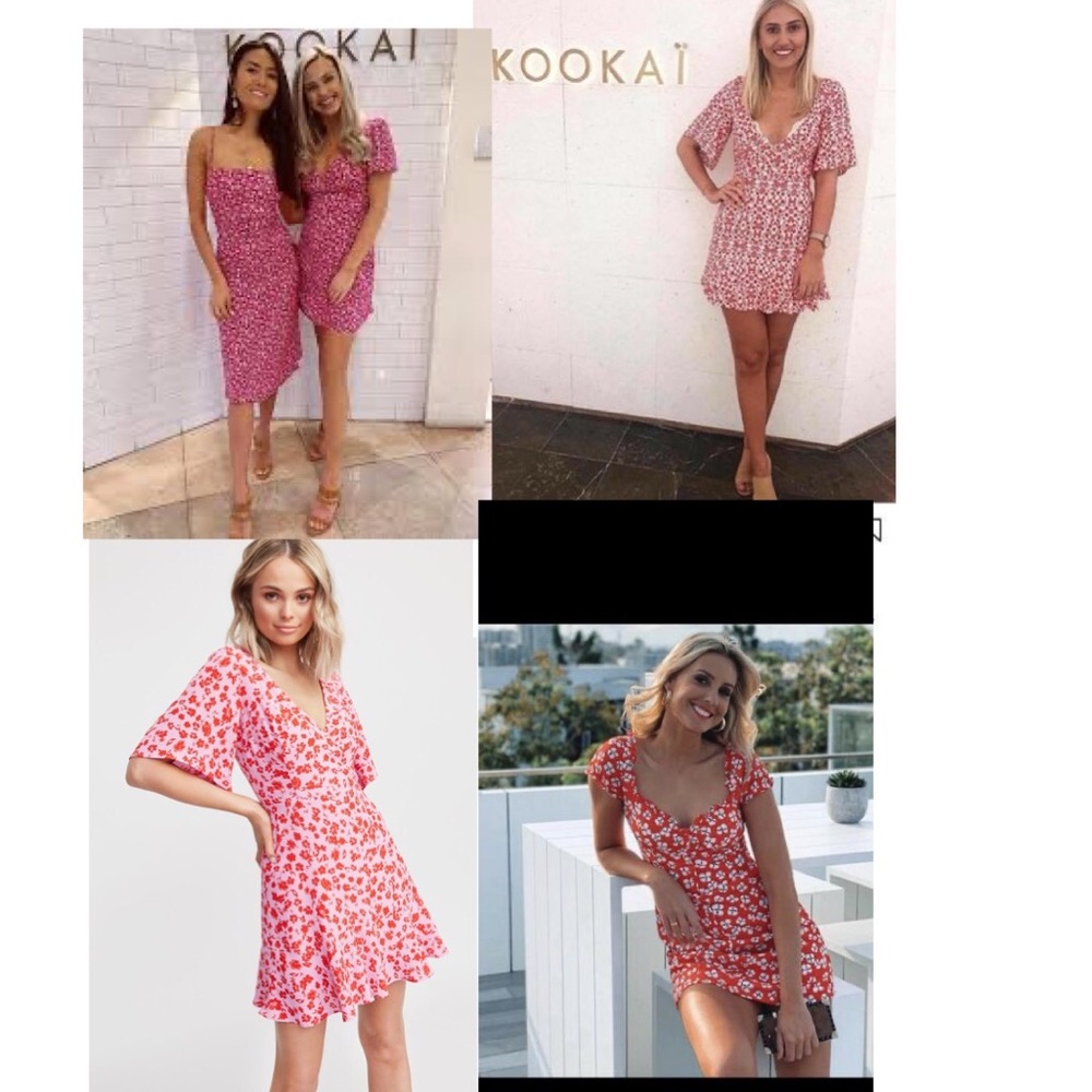 Kookai red white floral printed v neck Dress